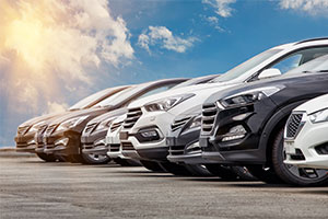 Row of motability scheme cars