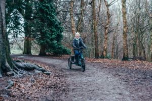 woman riding a Jorvik tricycle